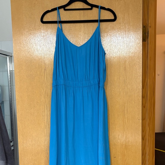 Twelfth St Cynthia Vincent Turquoise Blue 100% Silk Spaghetti Strap Maxi Dress - Picture 1 of 15